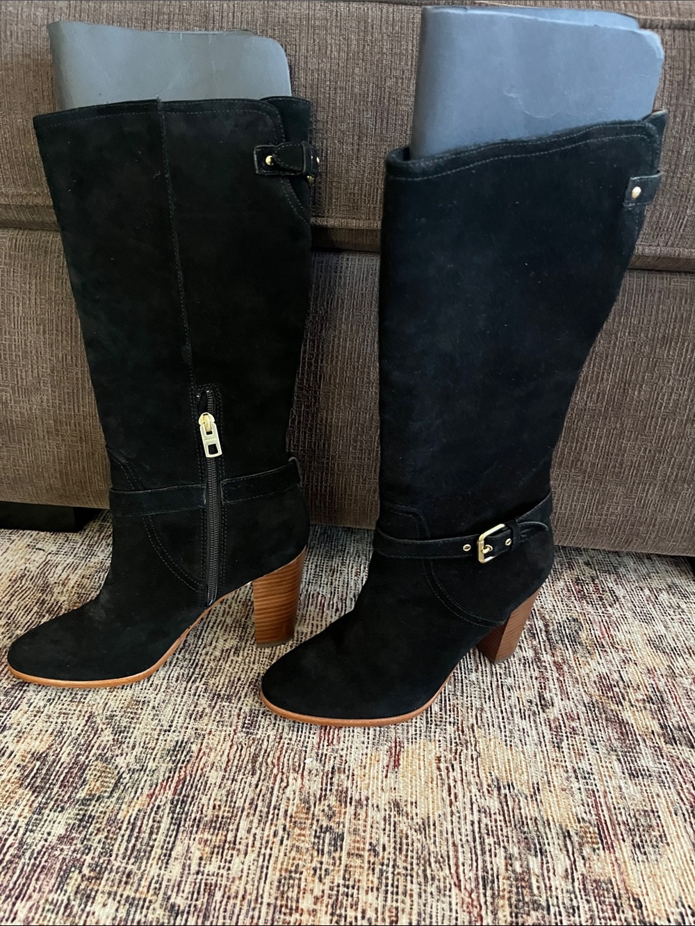 Coach brand Mina Women’s Black Suede Mid-Calf Heeled Boots